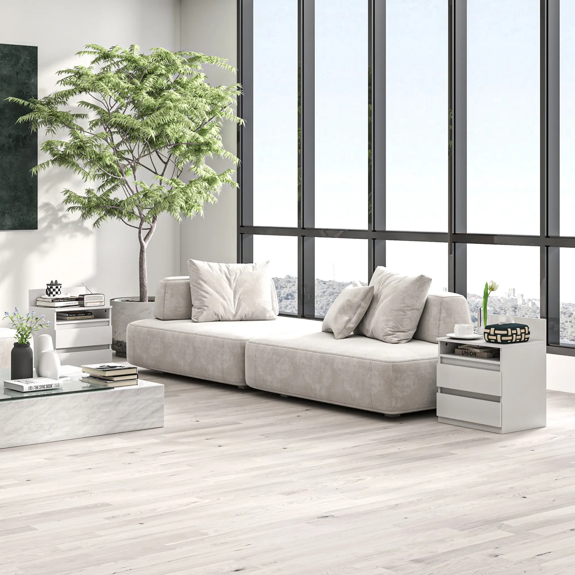 Moderne set witte nachtkastjes met lades – 2 stuks 40x35x50 cm