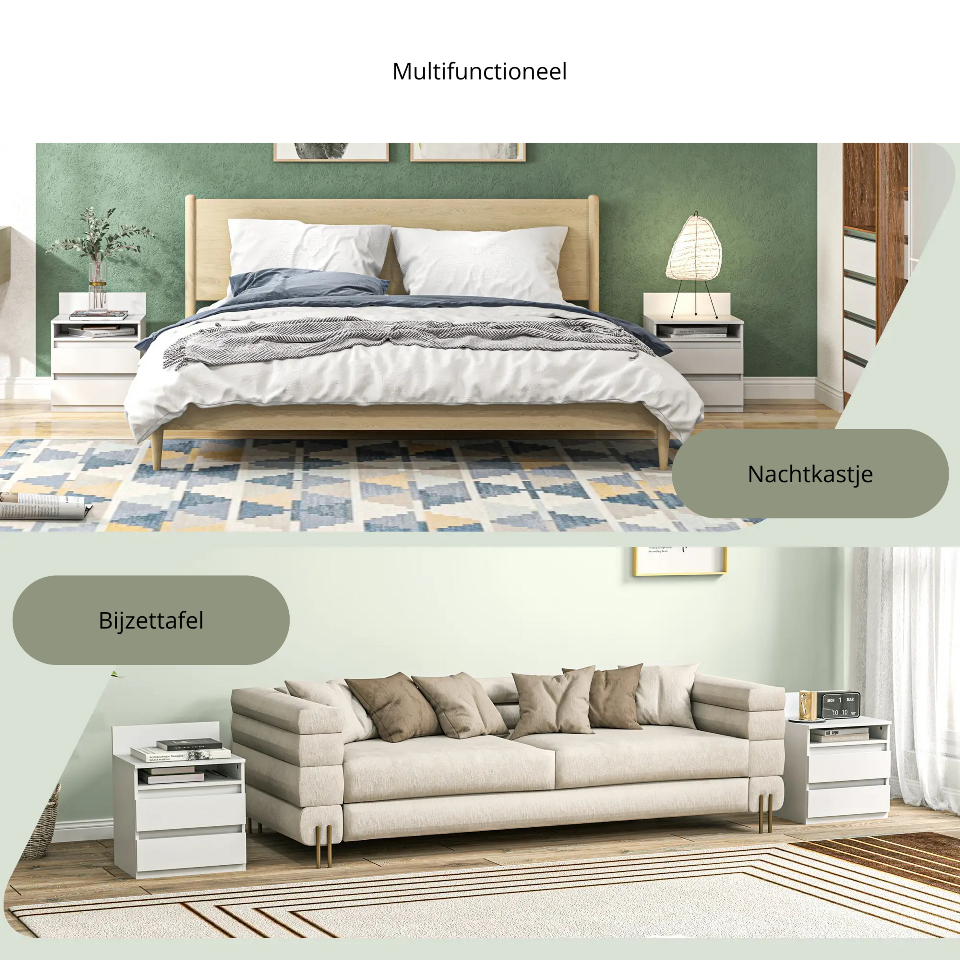 Moderne set witte nachtkastjes met lades – 2 stuks 40x35x50 cm