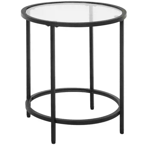 Ronde salontafel met glazen blad en zwart metalen frame – Ø48 cm