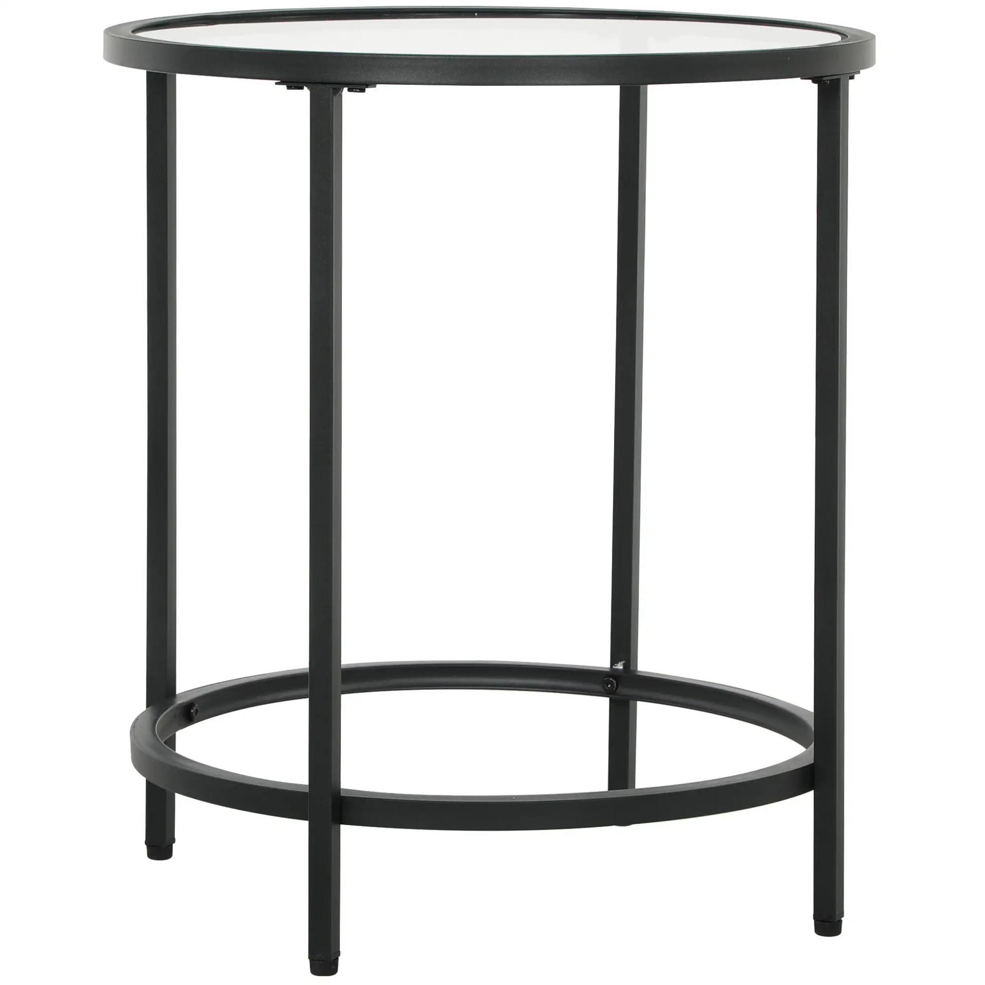 Ronde salontafel met glazen blad en zwart metalen frame – Ø48 cm