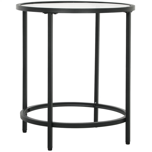 Ronde salontafel met glazen blad en zwart metalen frame – Ø48 cm