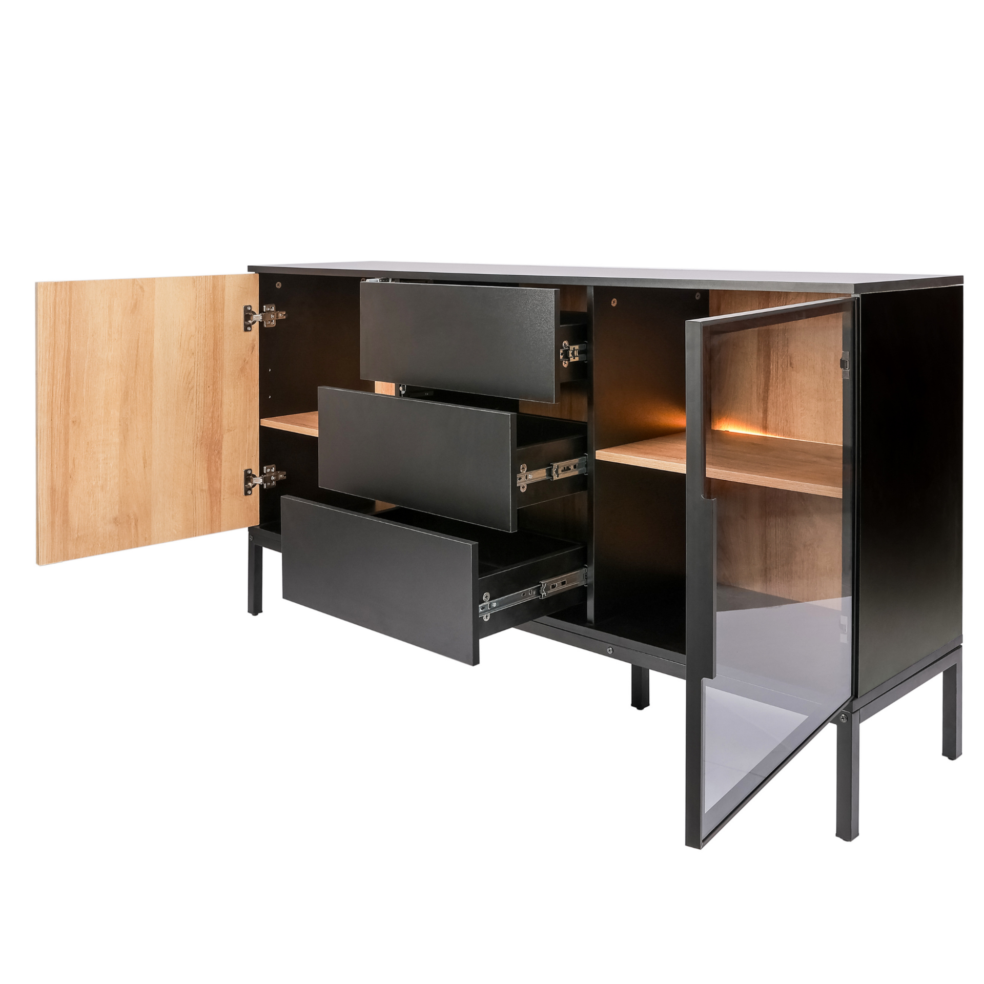 Zenzee Thora dressoir met LED-verlichting – 2 deuren en 3 lades in natuur zwart