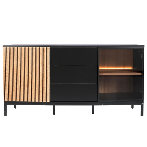 Zenzee Thora dressoir met LED-verlichting – 2 deuren en 3 lades in natuur zwart
