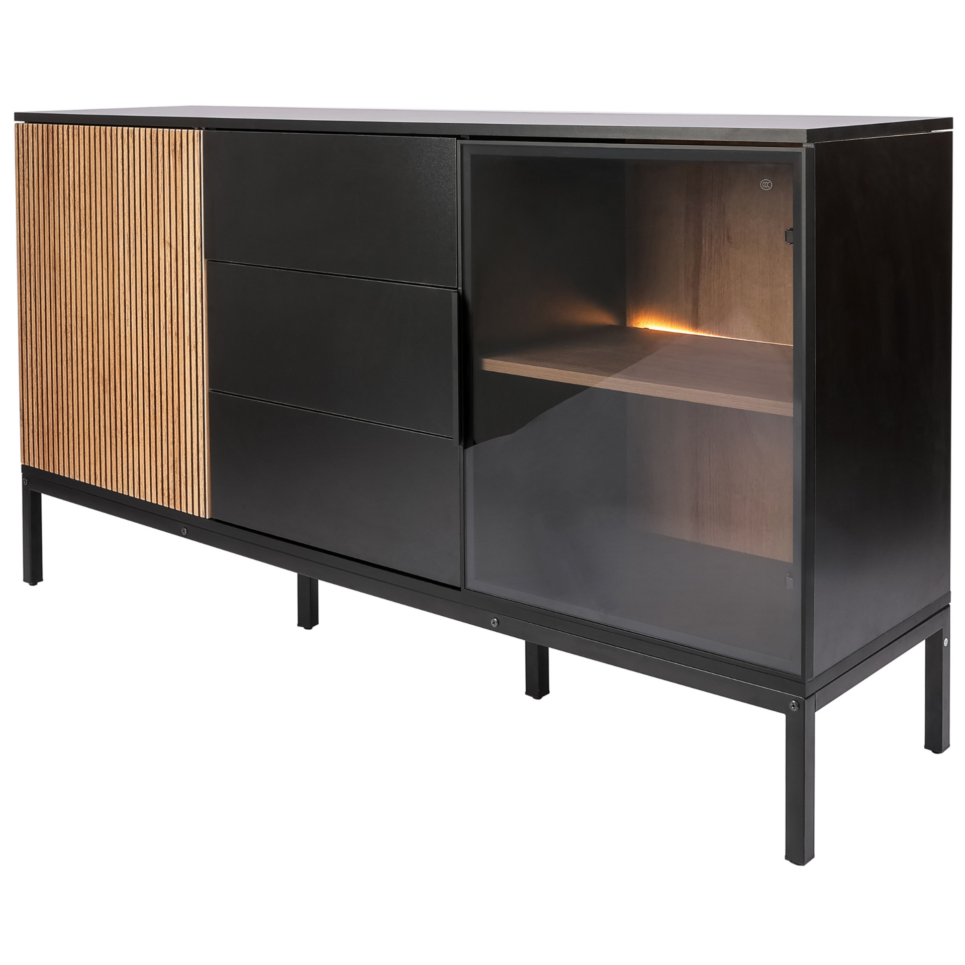 Zenzee Thora dressoir met LED-verlichting – 2 deuren en 3 lades in natuur zwart