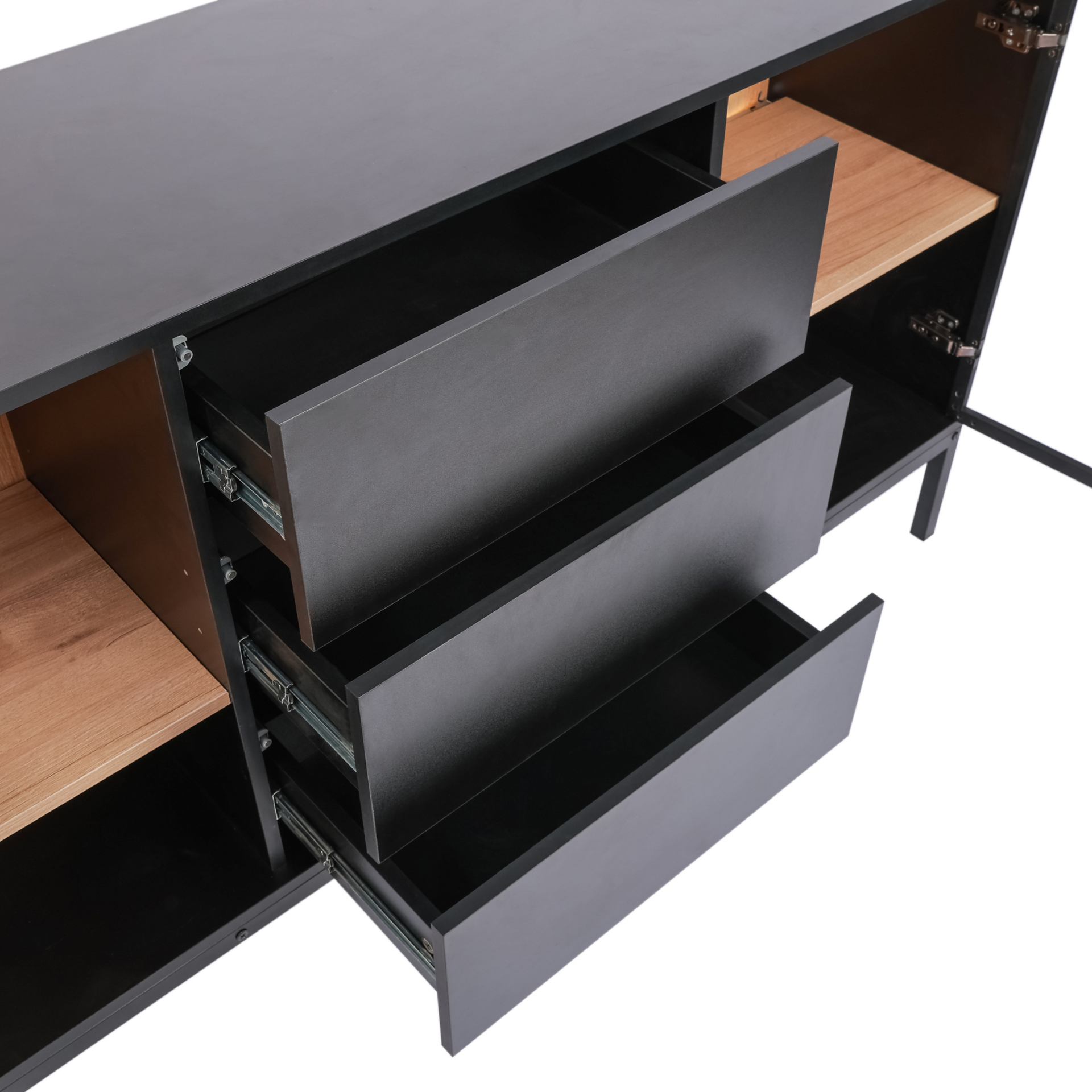 Zenzee Thora dressoir met LED-verlichting – 2 deuren en 3 lades in natuur zwart
