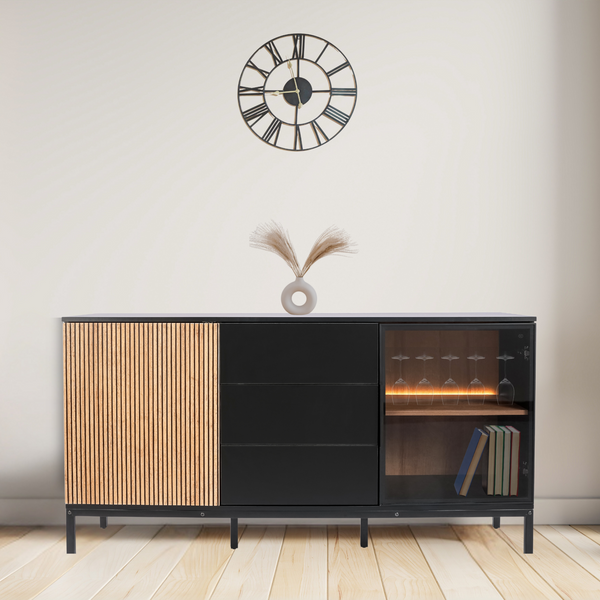 Zenzee Thora dressoir met LED-verlichting – 2 deuren en 3 lades in natuur zwart
