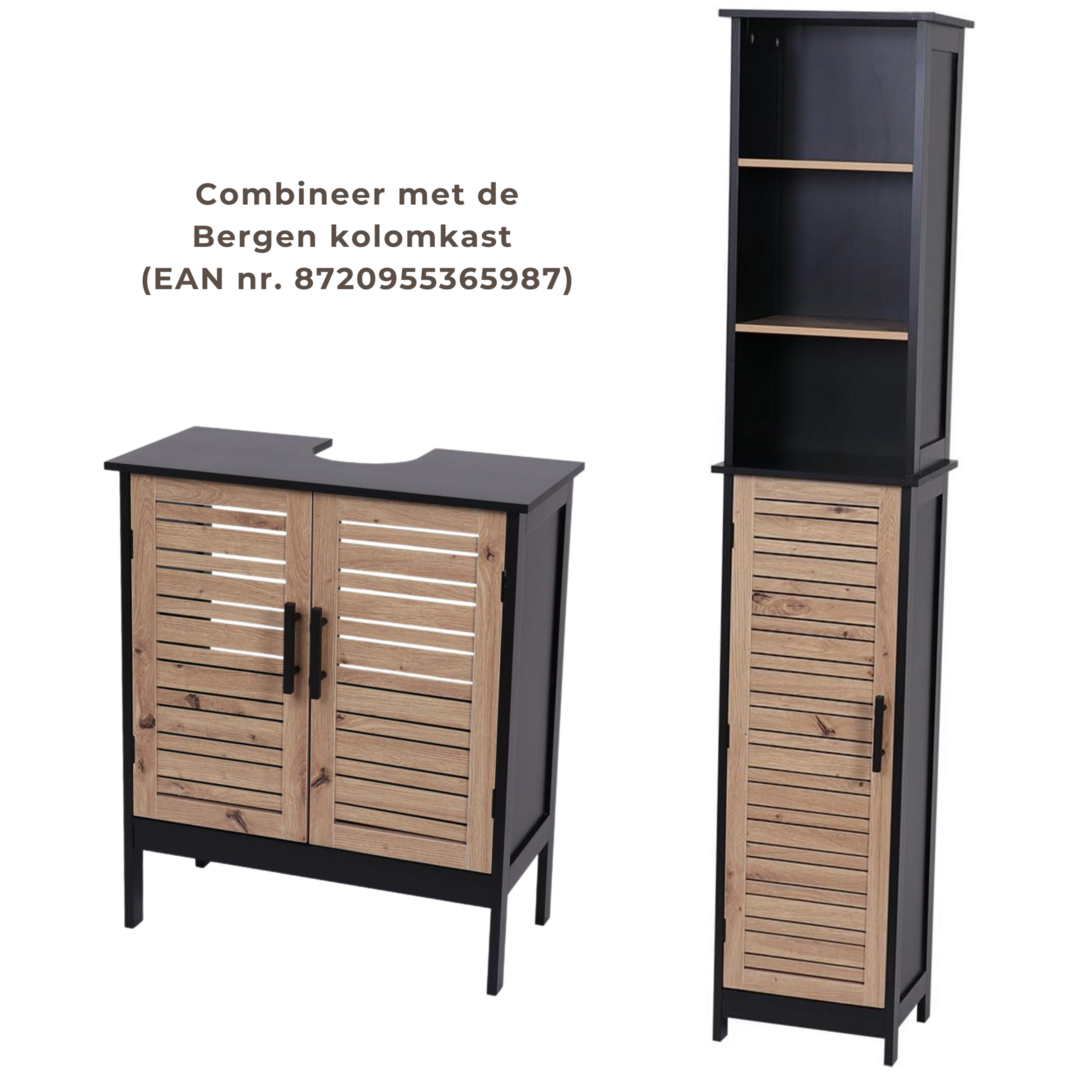 Compacte wastafel onderkast zwart eiken – 70 cm breed met sifonuitsparing