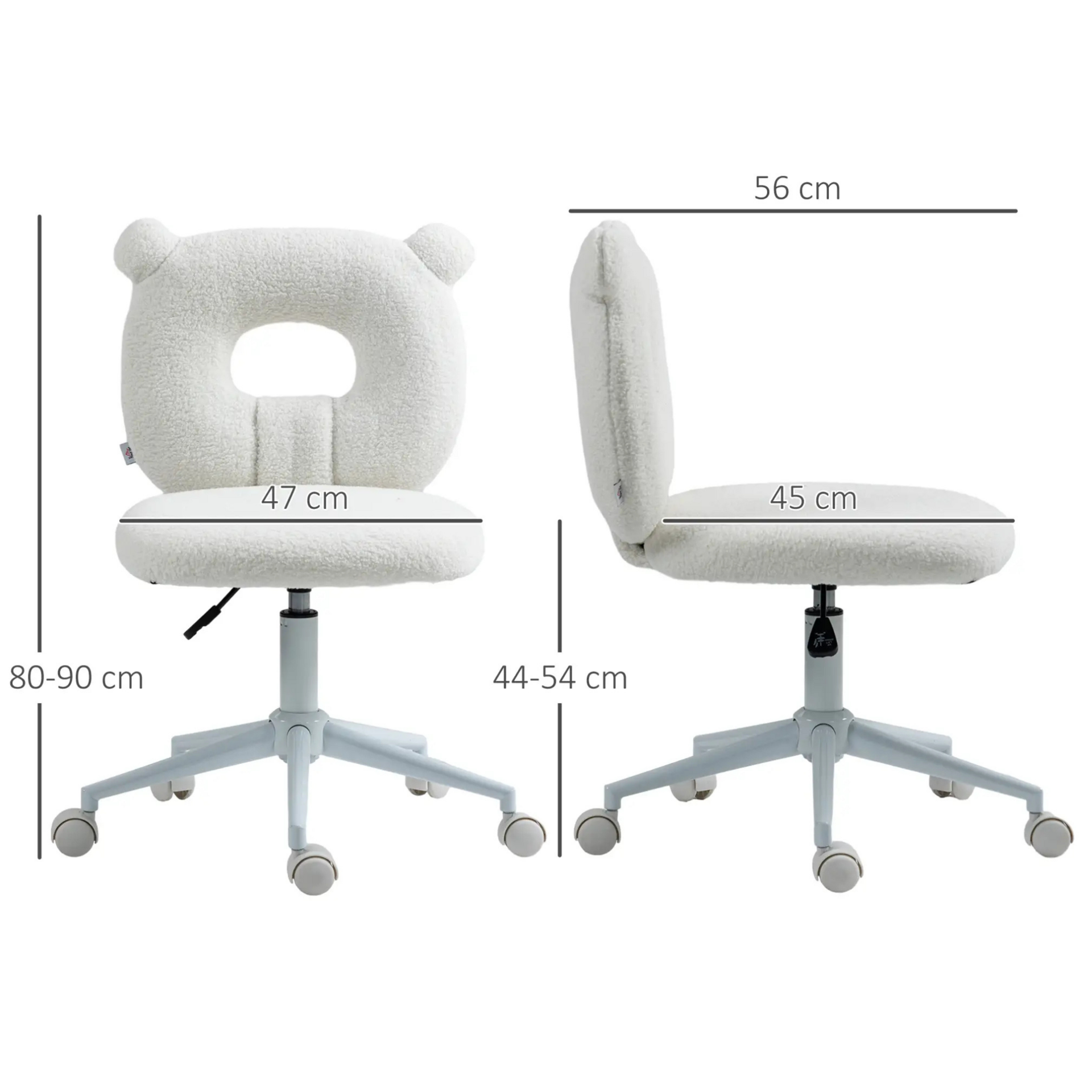 Bureaustoel wit teddystof 50x56x90 cm verstelbaar - Lekker zacht
