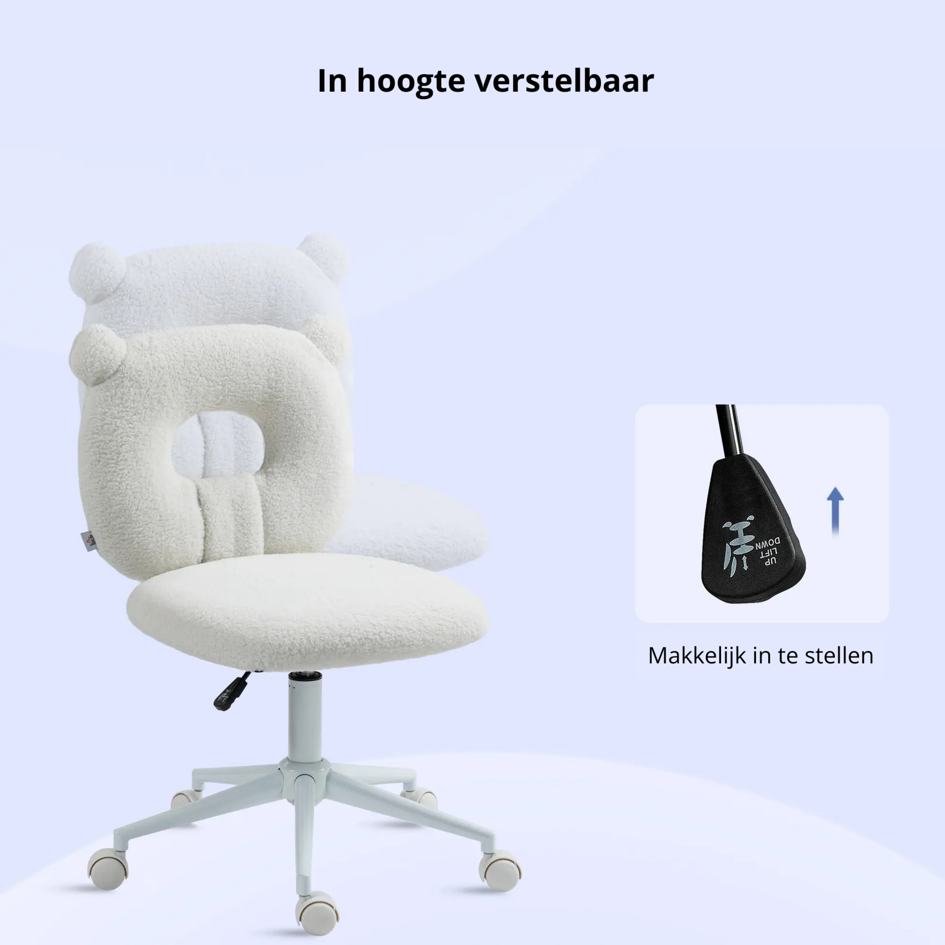 Bureaustoel wit teddystof 50x56x90 cm verstelbaar - Lekker zacht