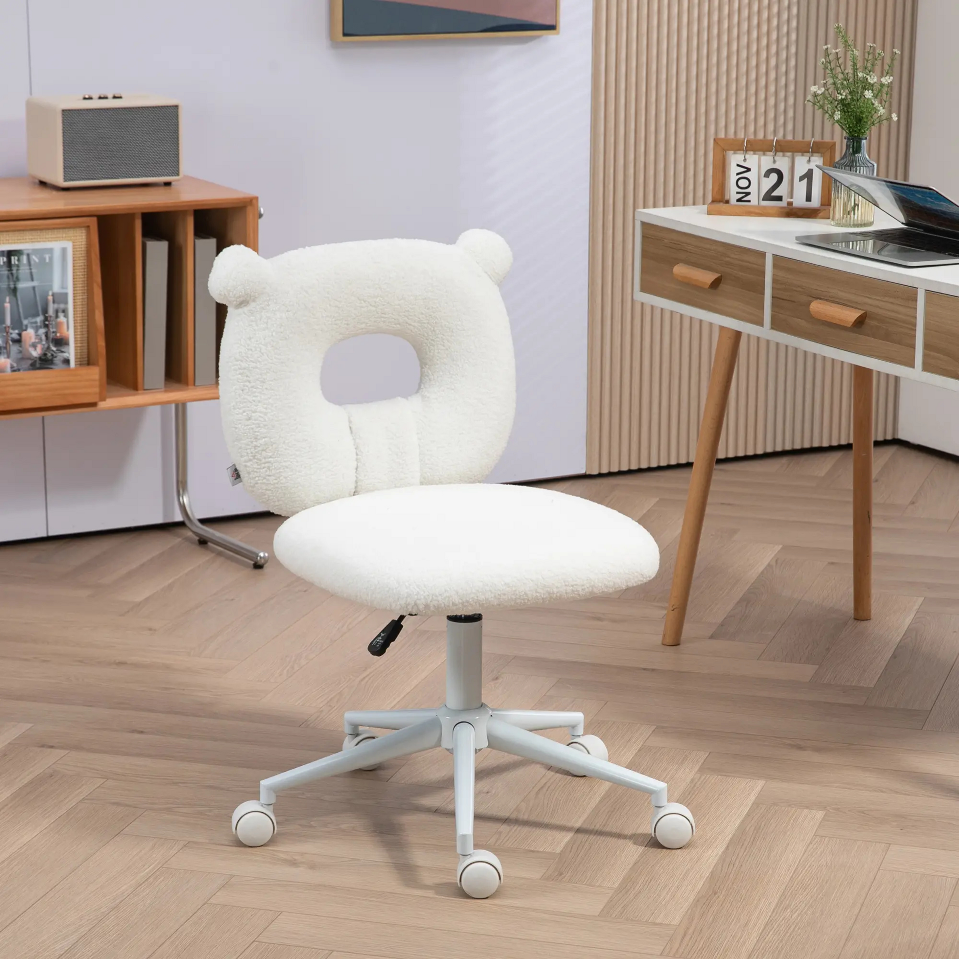 Bureaustoel wit teddystof 50x56x90 cm verstelbaar - Lekker zacht