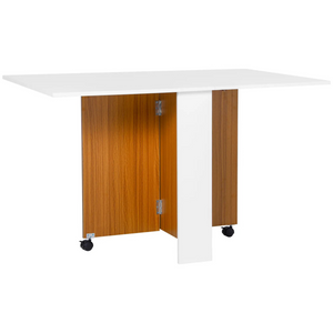 Opvouwbare eetkamertafel teak wit – klapbaar en verrijdbaar met wielen voor flexibel gebruik in kleine ruimtes