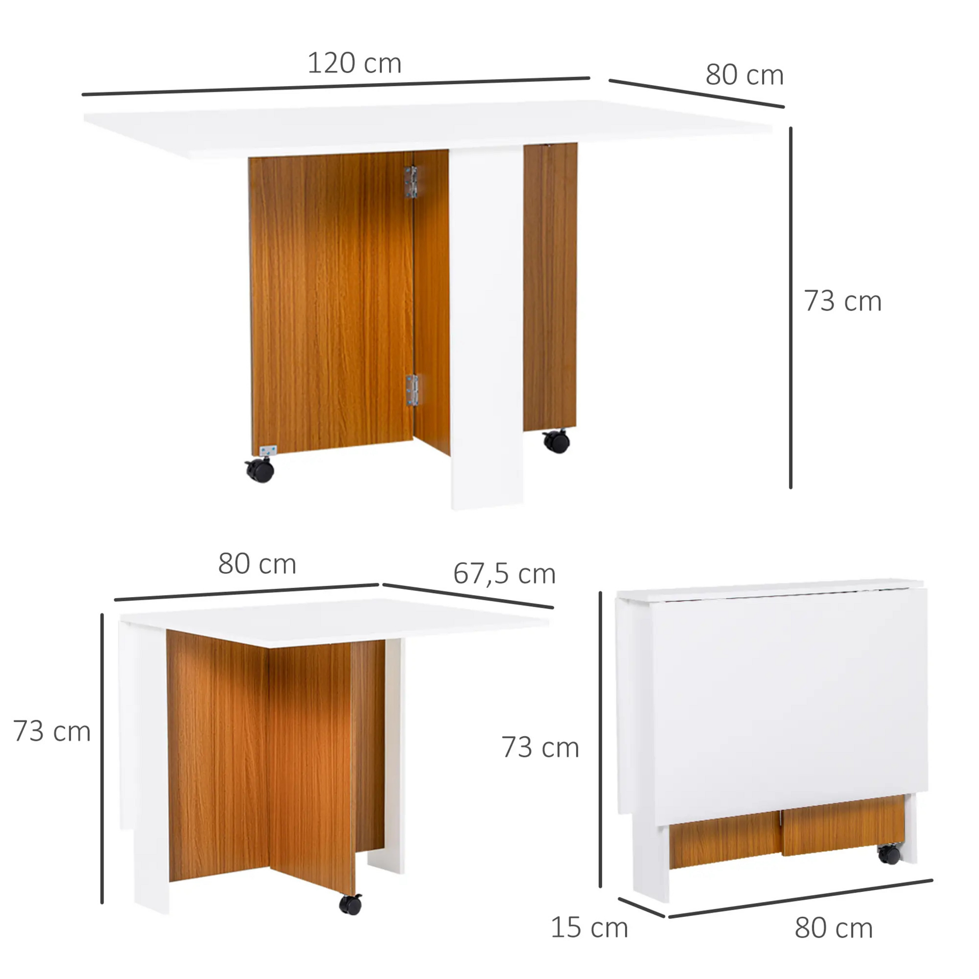 Opvouwbare eetkamertafel teak wit – klapbaar en verrijdbaar voor flexibel gebruik