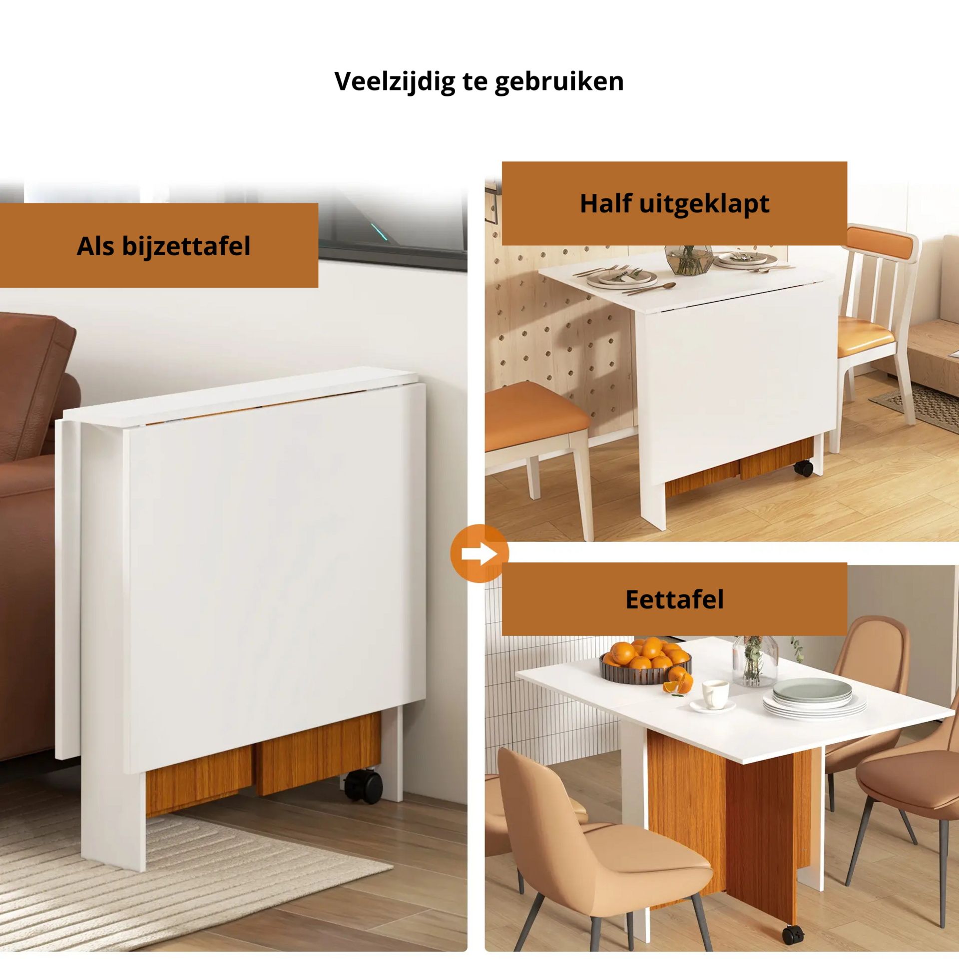 Opvouwbare eetkamertafel teak wit – klapbaar en verrijdbaar voor flexibel gebruik