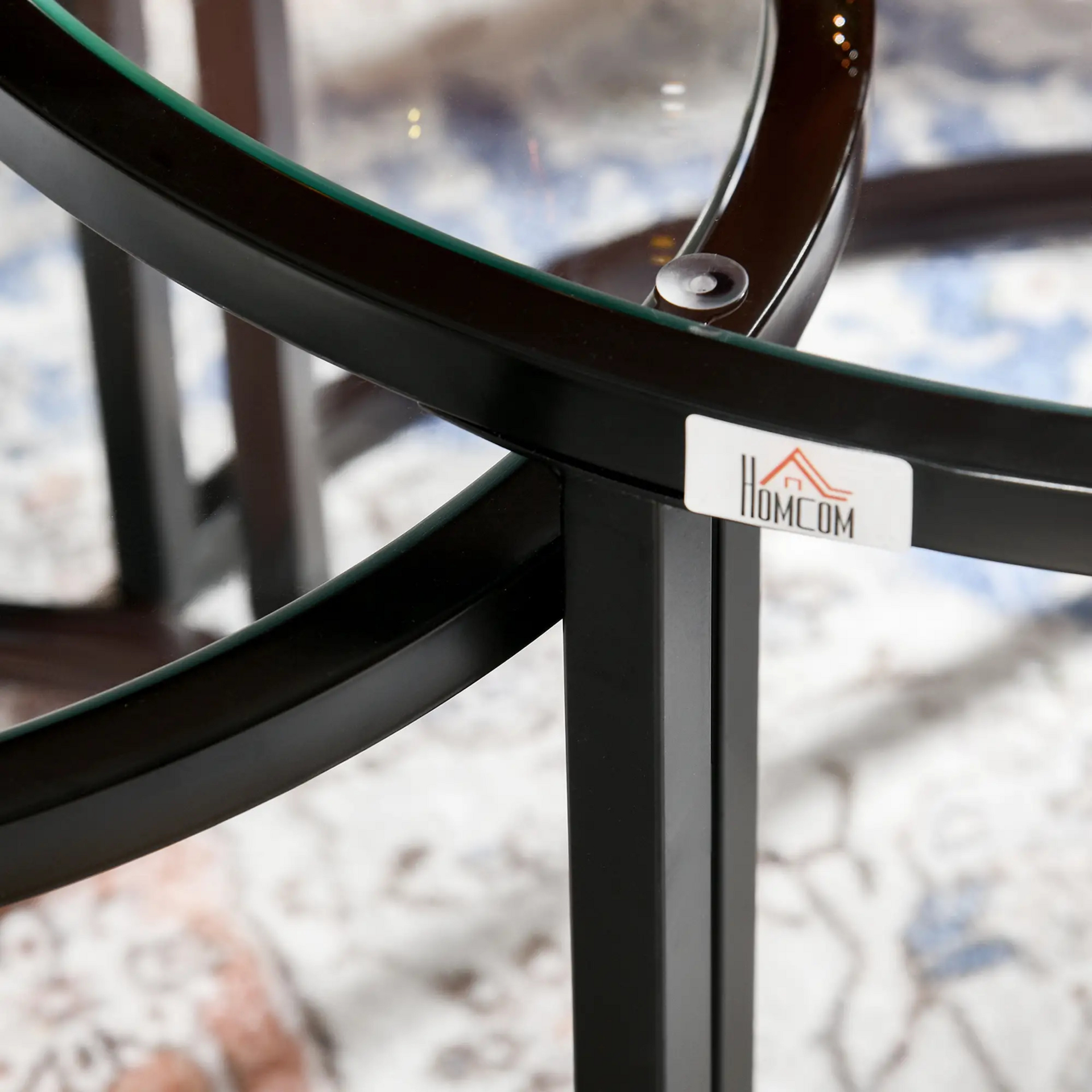 Ronde bijzettafels set van 2 – glas en zwart metaal voor een moderne uitstraling