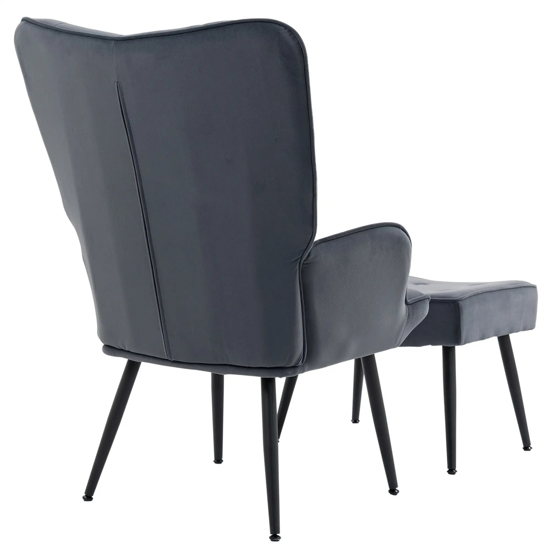 Donkergrijze fauteuil met voetenbankje – comfortabel zitten in stijlvol design