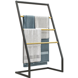 Handdoekenrek van bamboe en metaal – 60x35x102 cm met 3 ophangstangen en stevig gepoedercoat stalen frame