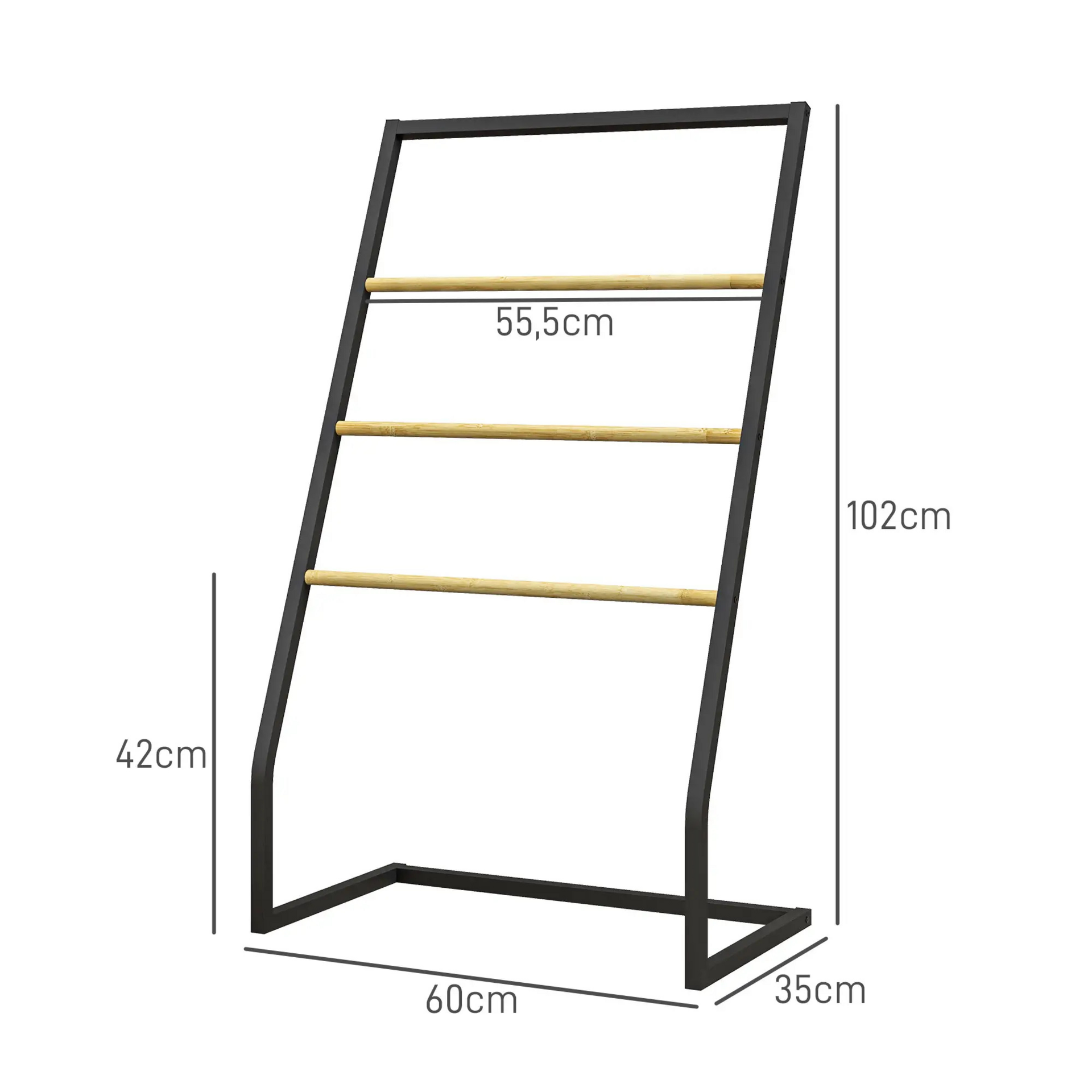 Handdoekenrek van bamboe en metaal – 60x35x102 cm met 3 ophangstangen