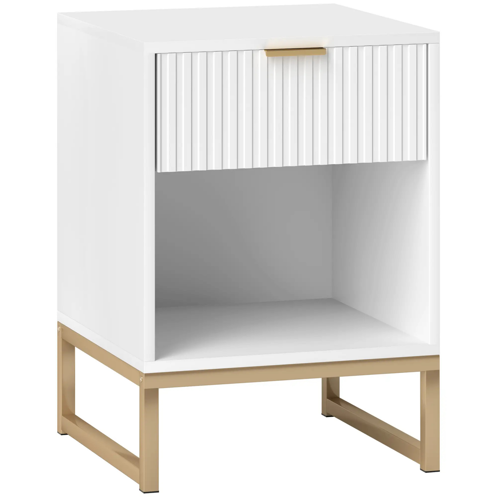 Wit nachtkastje met lade – modern ontwerp met goudkleurige poten