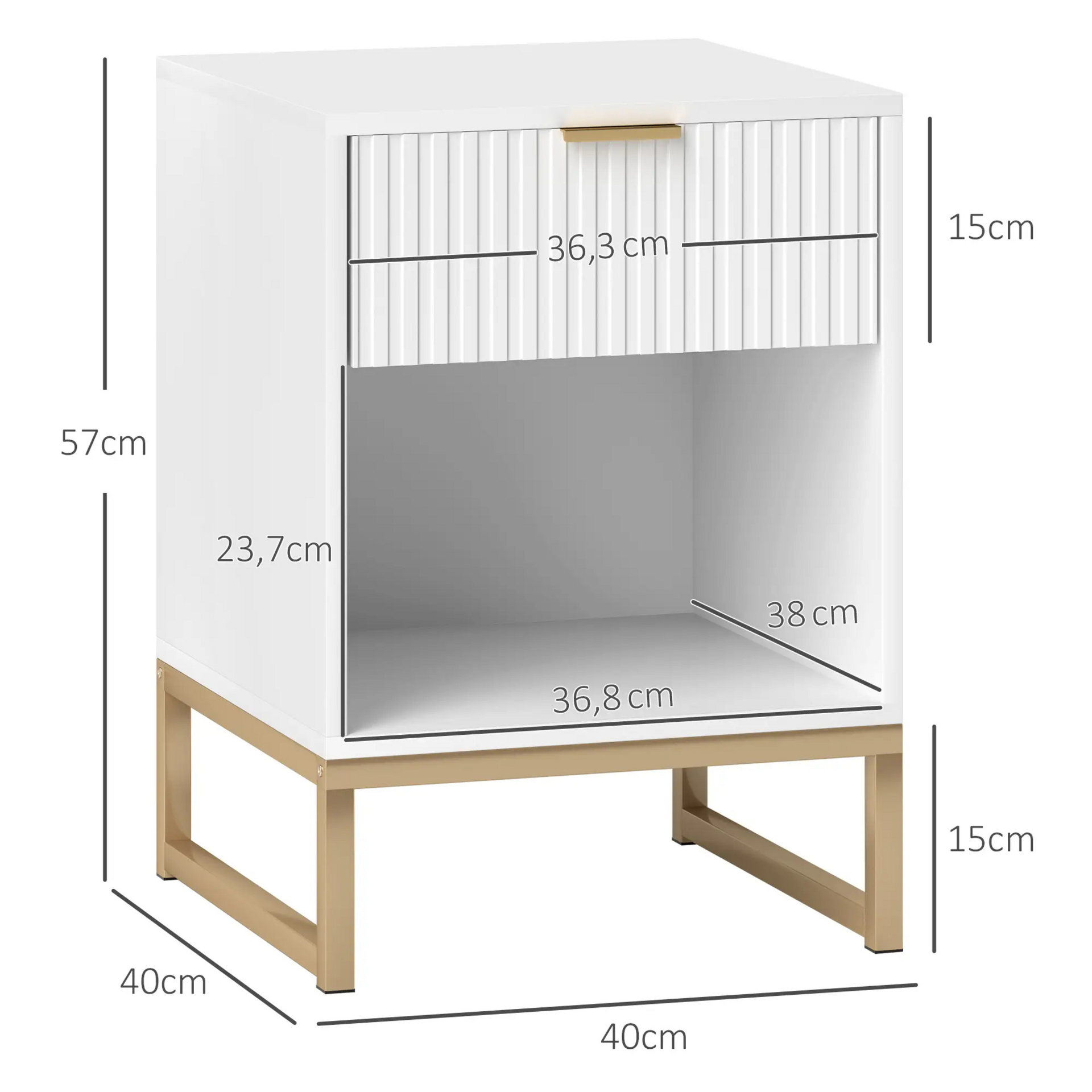 Wit nachtkastje met lade – modern ontwerp met goudkleurige poten