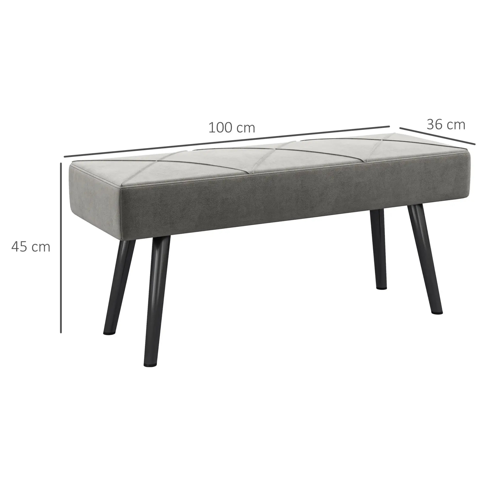 Gestoffeerde grijze hocker – 100x36x45 cm als compact bedbankje of extra zitplaats