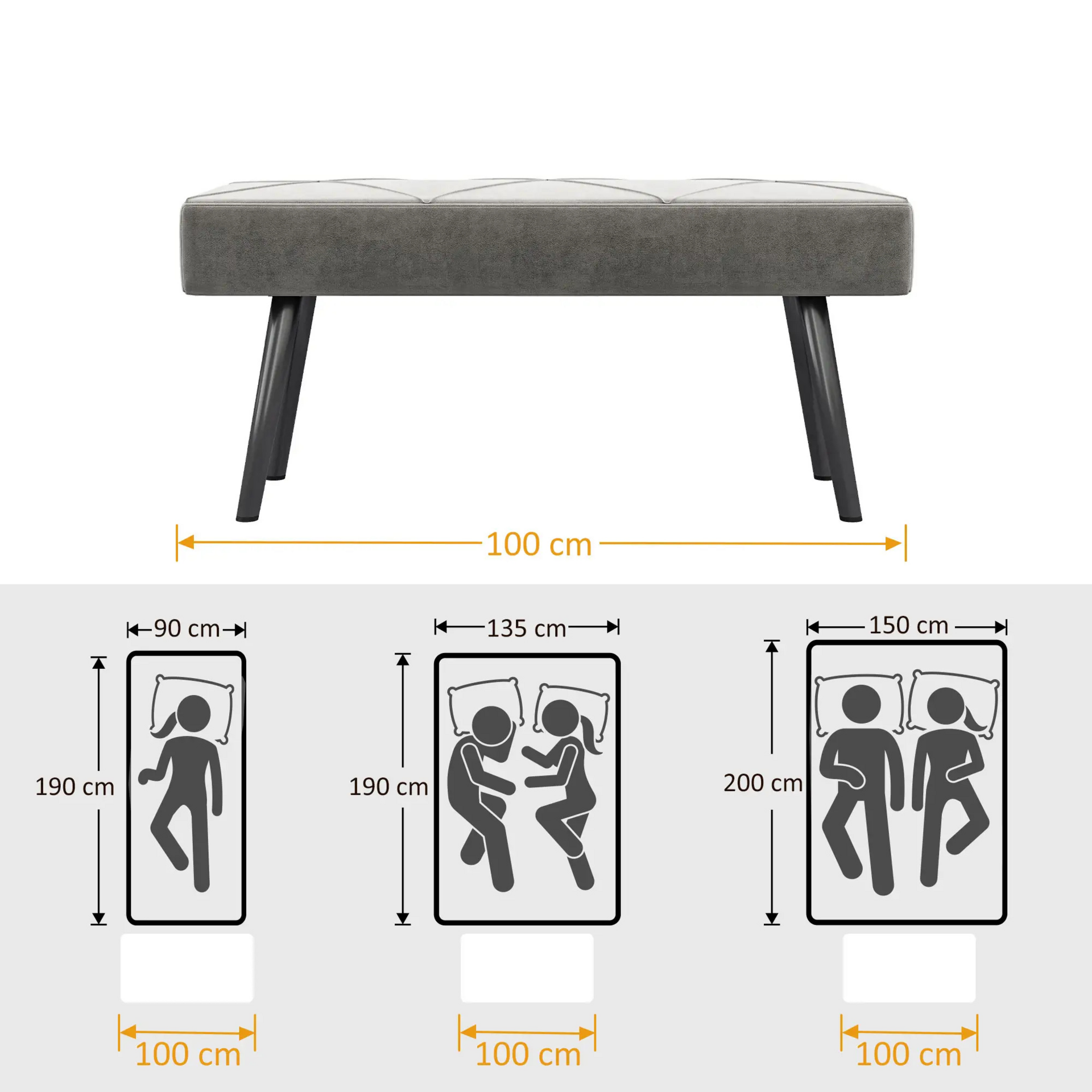 Gestoffeerde grijze hocker – 100x36x45 cm als compact bedbankje of extra zitplaats