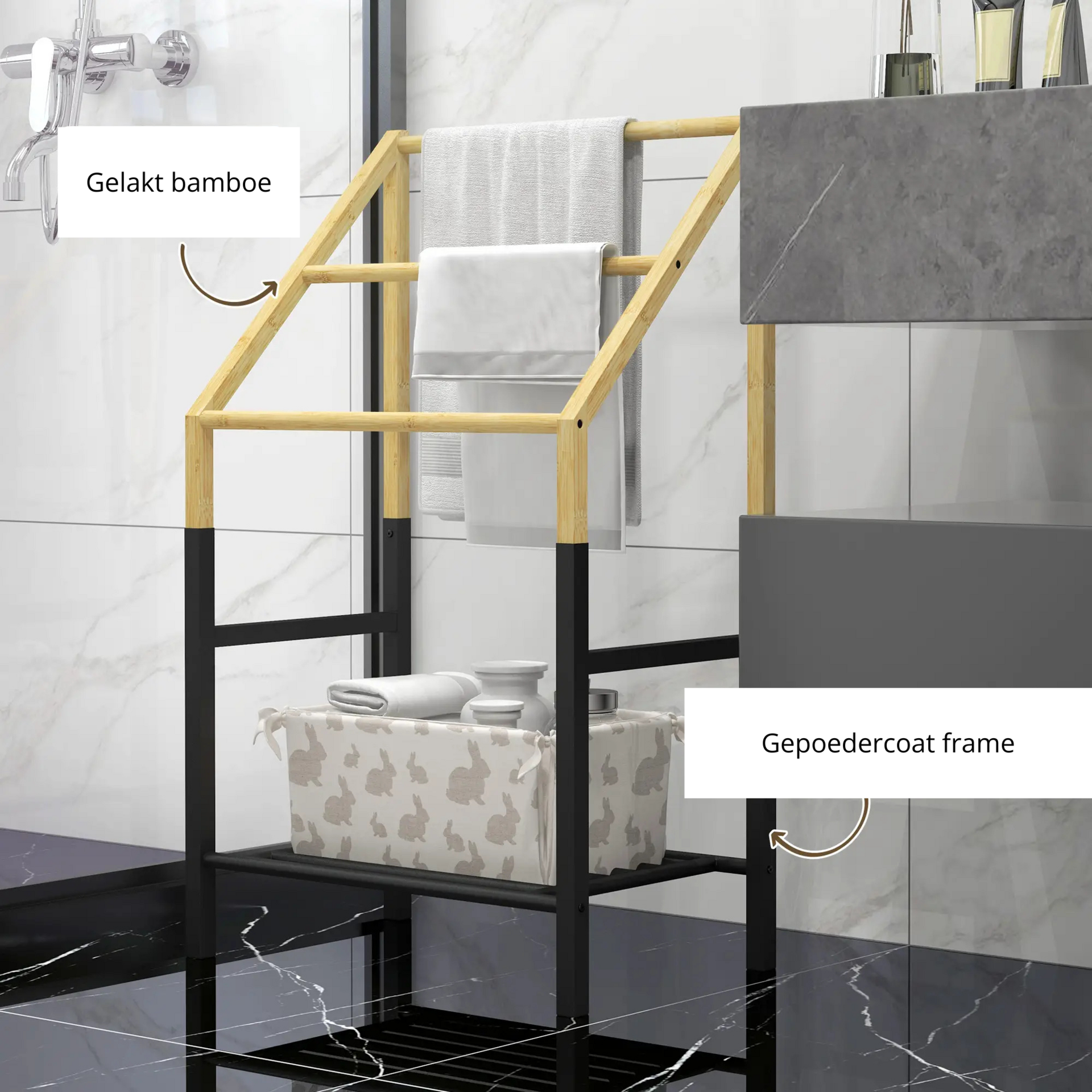 Badkamer handdoekenrek van hout – 51x31x86 cm met 3 niveaus