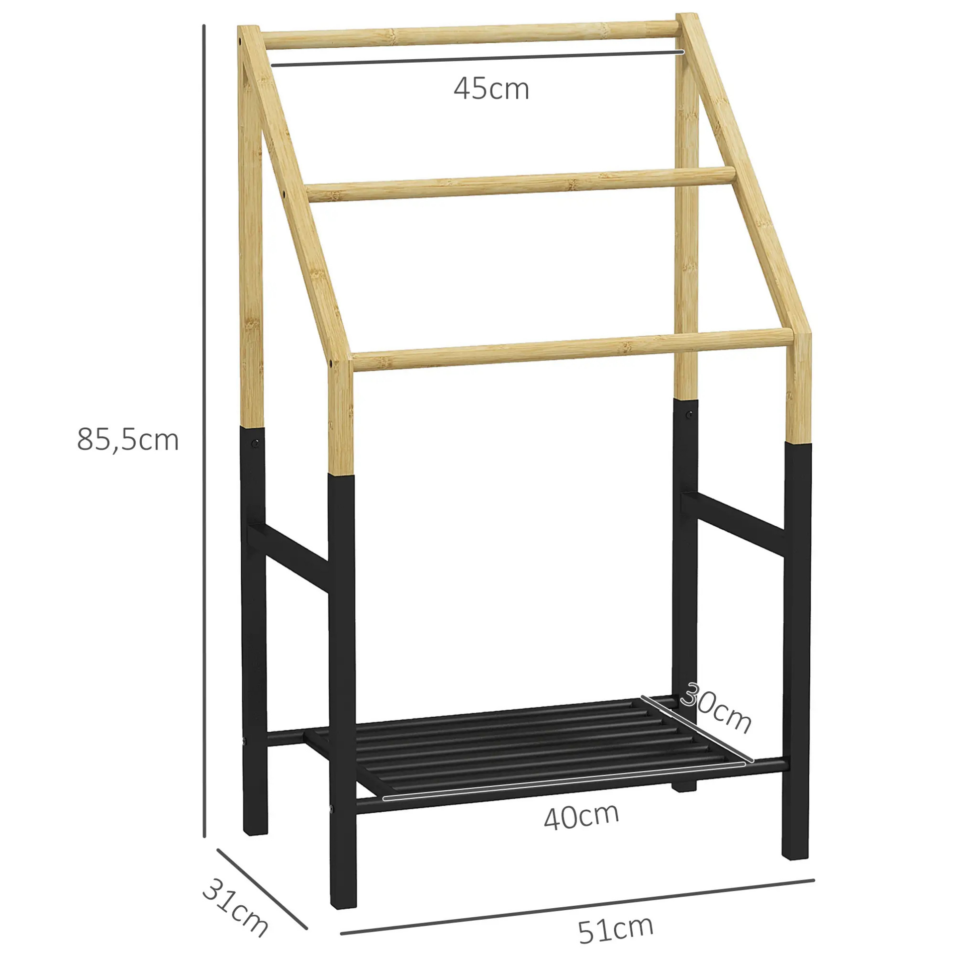 Badkamer handdoekenrek van hout – 51x31x86 cm met 3 niveaus