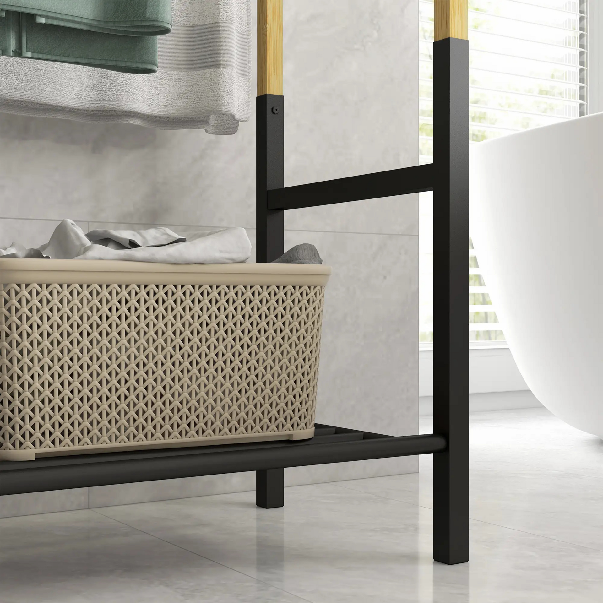 Badkamer handdoekenrek van hout – 51x31x86 cm met 3 niveaus