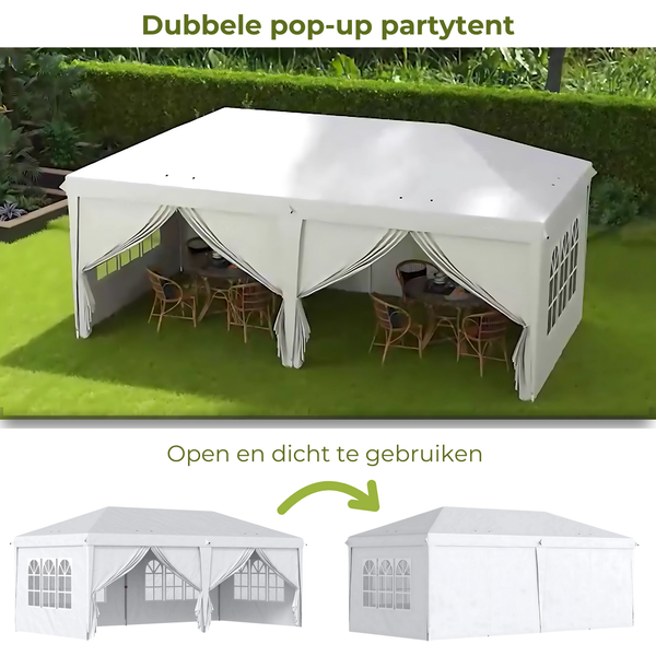 Witte easy up partytent 6x3 m – ruim tuinpaviljoen met zijwanden