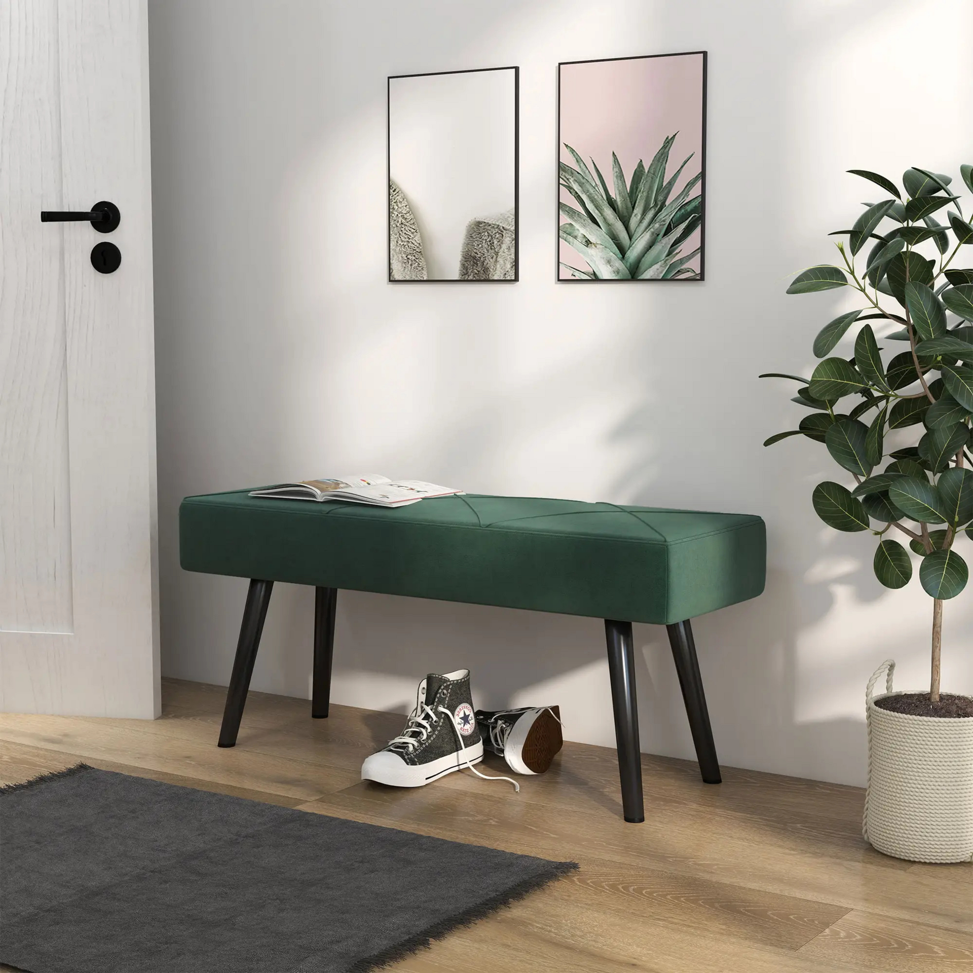 Groene hocker met opbergruimte – 100x36x45 cm als zitbank of bedbank