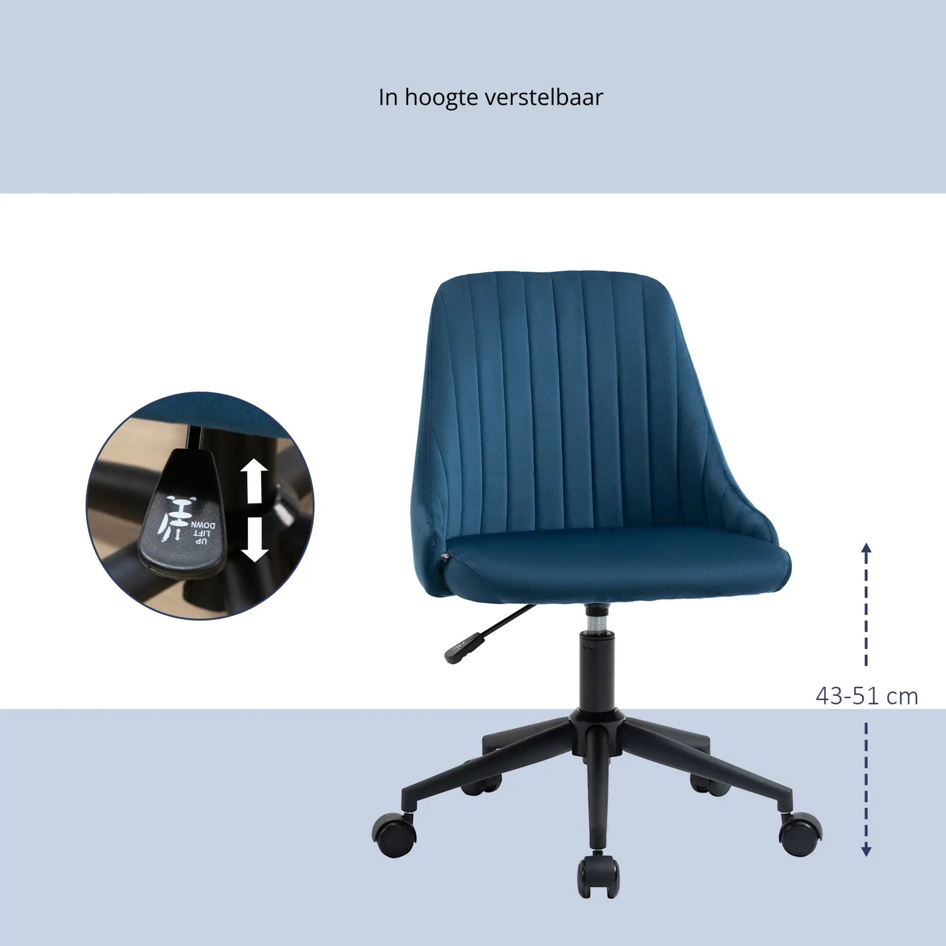 Vintage blauwe bureaustoel 50x58x87 cm – stijlvol en comfortabel draaimodel