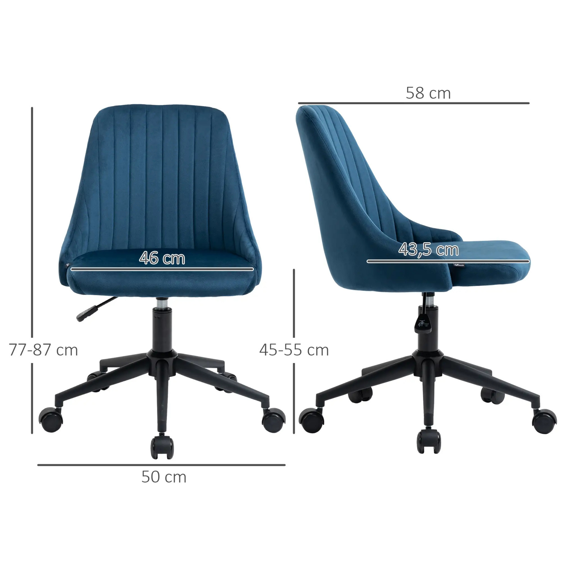 Vintage blauwe bureaustoel 50x58x87 cm – stijlvol en comfortabel draaimodel