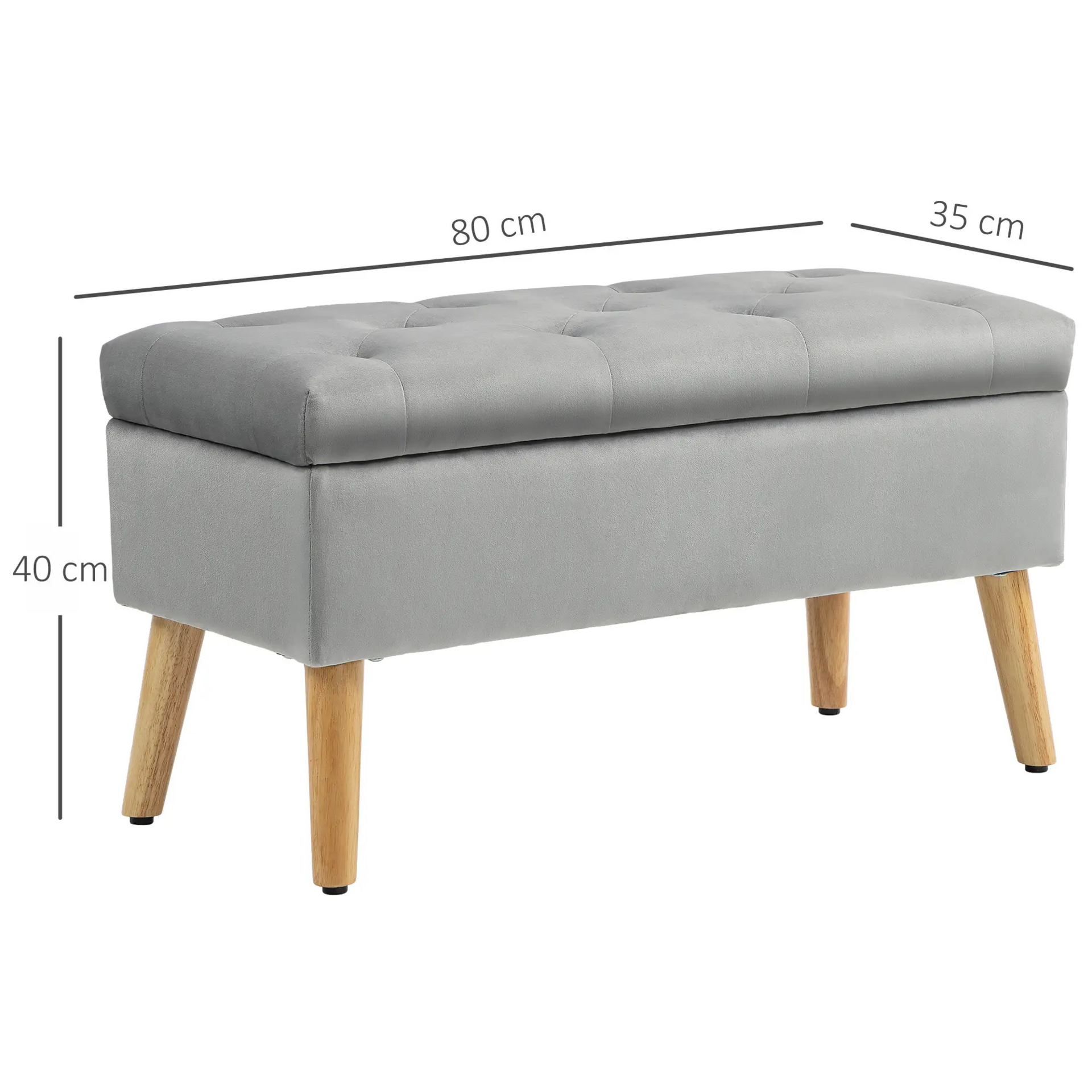 Grijze hocker met opbergruimte – zitbankje 80x35x40 cm voor slaapkamer of hal
