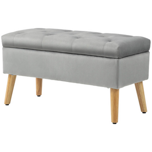 Grijze hocker met opbergruimte – zitbankje 80x35x40 cm met zachte bekleding en houten poten voor slaapkamer of hal