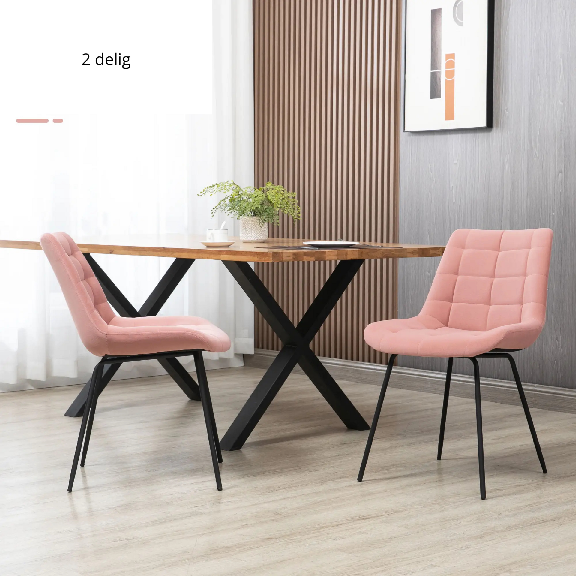 Zwart-roze eetkamerstoelen set van 2 – fluweelachtige stof en metaal in stijlvol contrast