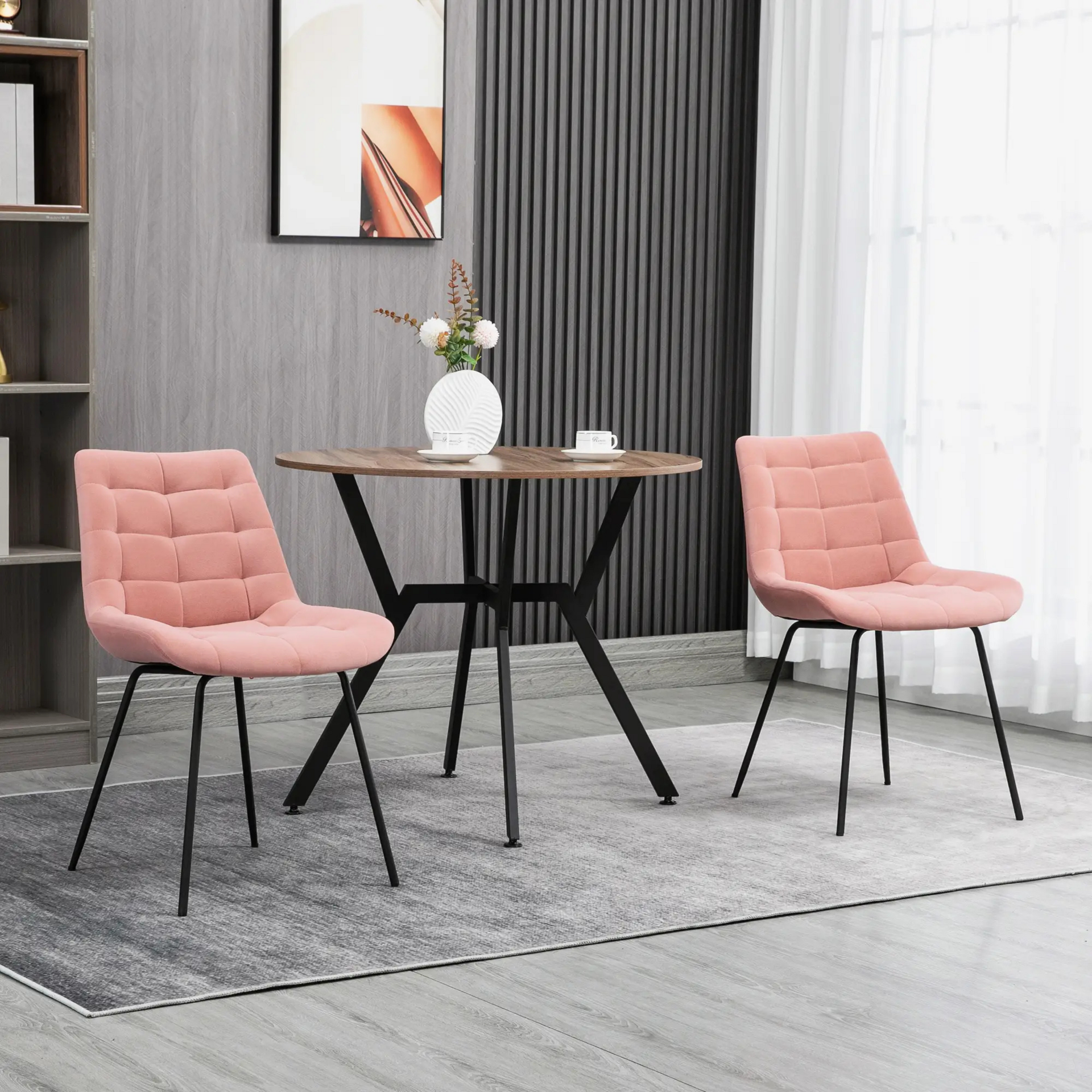 Zwart-roze eetkamerstoelen set van 2 – fluweelachtige stof en metaal in stijlvol contrast