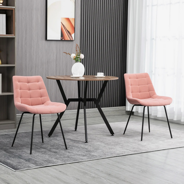 Zwart-roze eetkamerstoelen set van 2 – fluweelachtige stof en metaal in stijlvol contrast