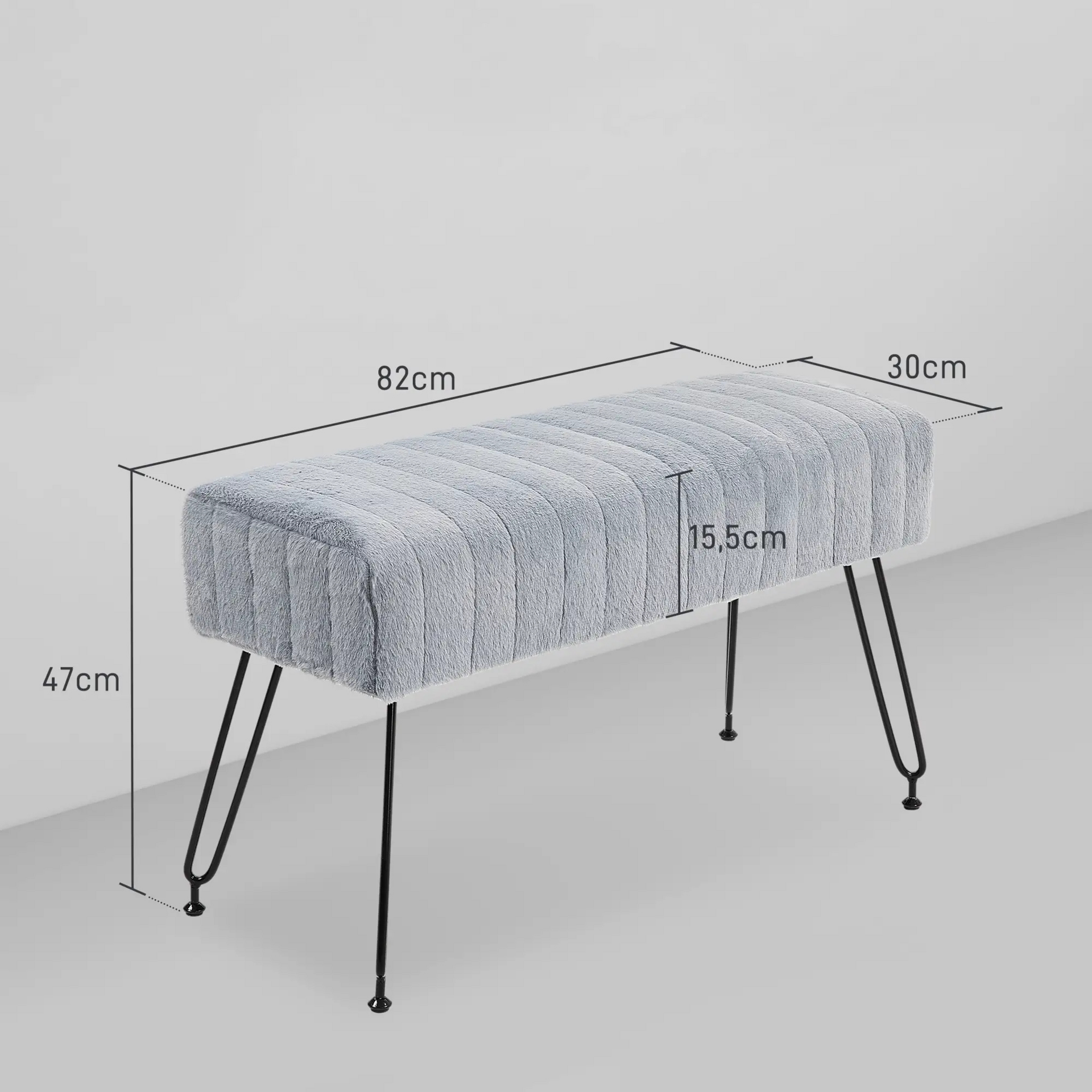 Grijs houten bedbank metalen poten – 82x30x47 cm voor hal of slaapkamer