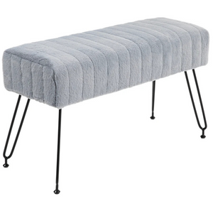 Grijs houten bedbank metalen poten – 82x30x47 cm met zachte vachtbekleding en comfortabele kussens voor hal of slaapkamer