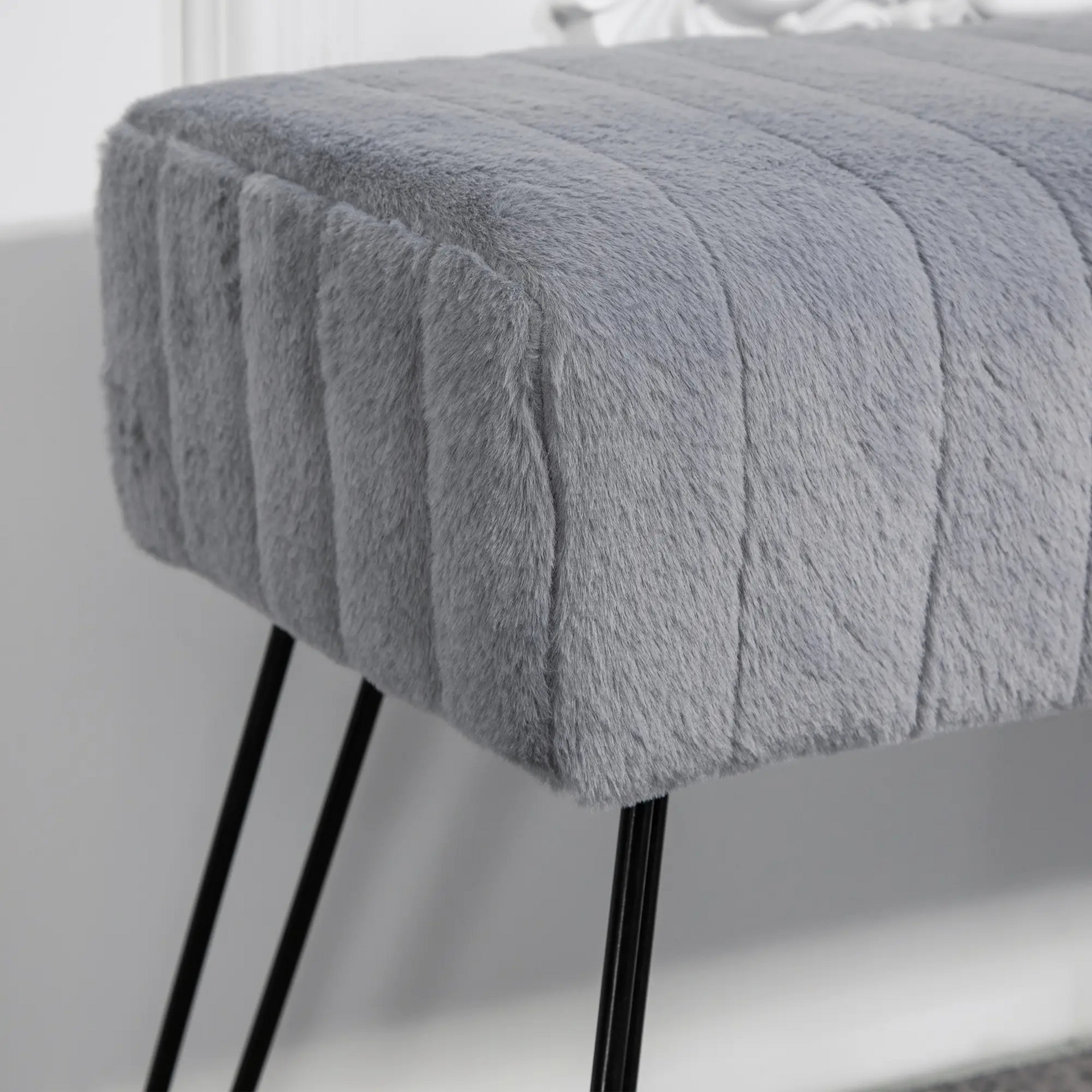 Grijs houten bedbank metalen poten – 82x30x47 cm voor hal of slaapkamer