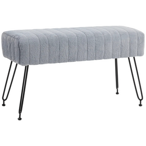 Grijs houten bedbank metalen poten – 82x30x47 cm met zachte synthetische vachtbekleding en comfortabele dikke kussens voor hal of slaapkamer