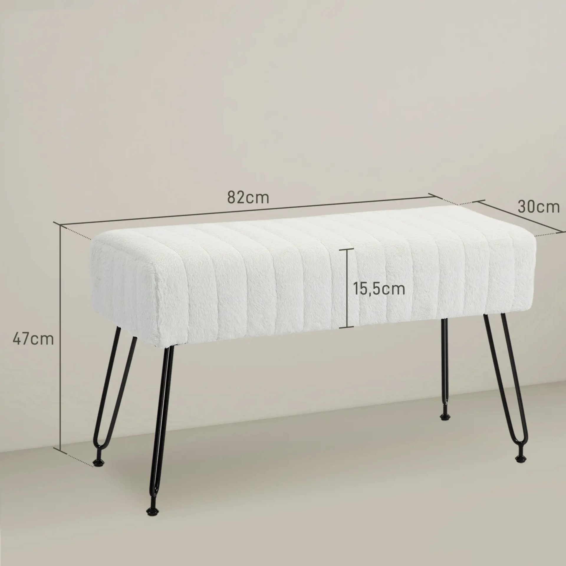 Witte houten bedbank metalen poten – 82x30x47 cm voor hal of slaapkamer