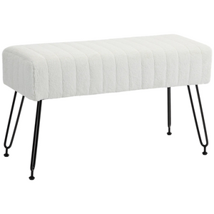 Witte houten bedbank metalen poten – 82x30x47 cm met zachte vachtbekleding voor hal of slaapkamer