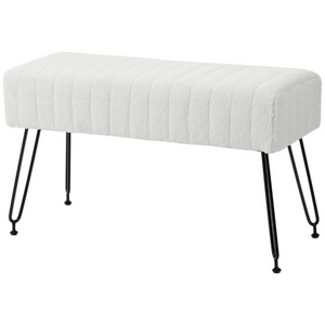 Witte houten bedbank metalen poten – 82x30x47 cm met zachte vachtbekleding voor hal of slaapkamer