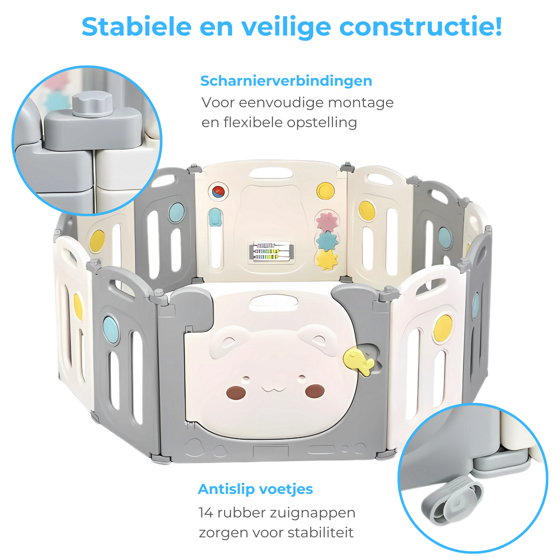 Veilige speelbox 164x154x64 cm met kleurrijk speelpaneel en antislip