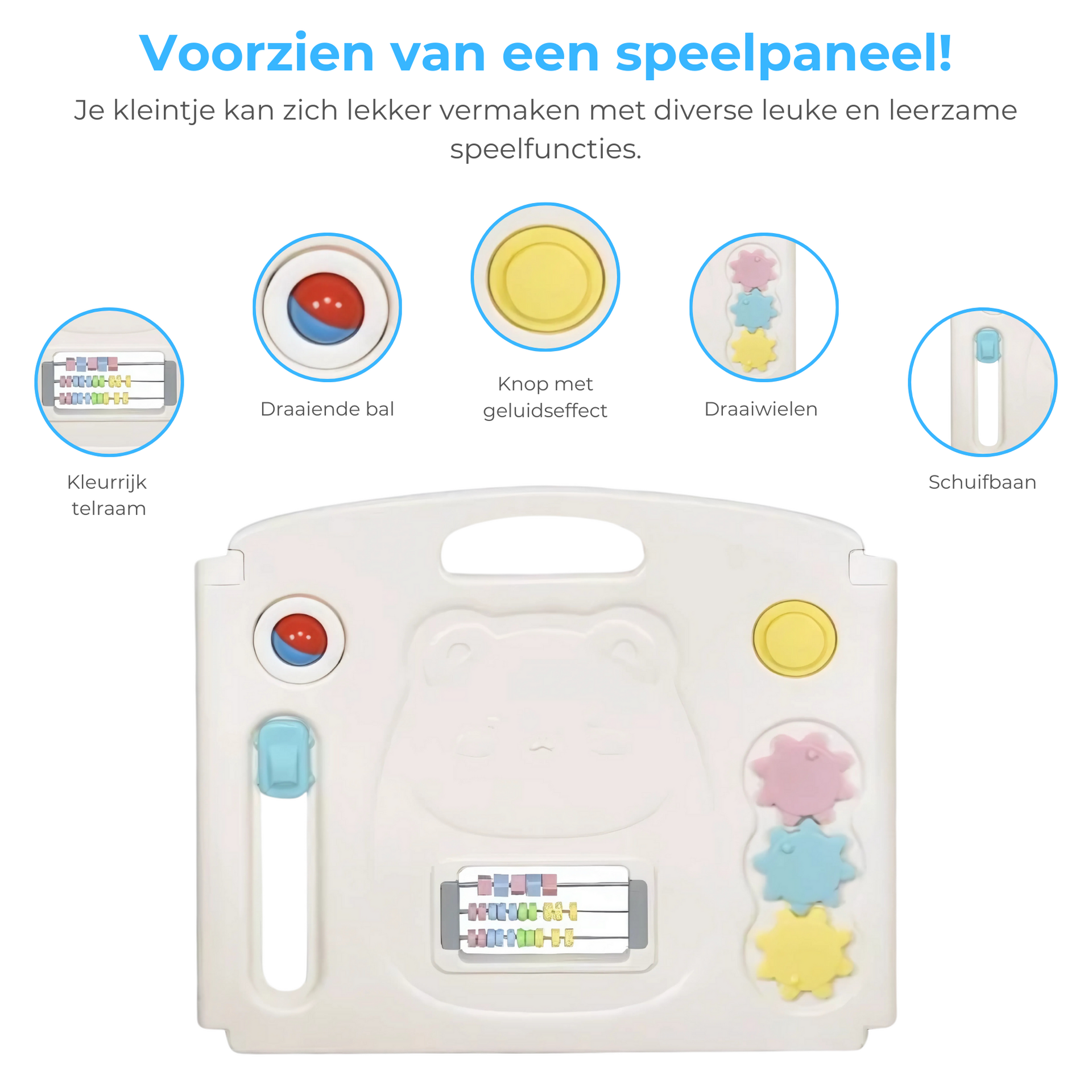 Veilige speelbox 164x154x64 cm met kleurrijk speelpaneel en antislip
