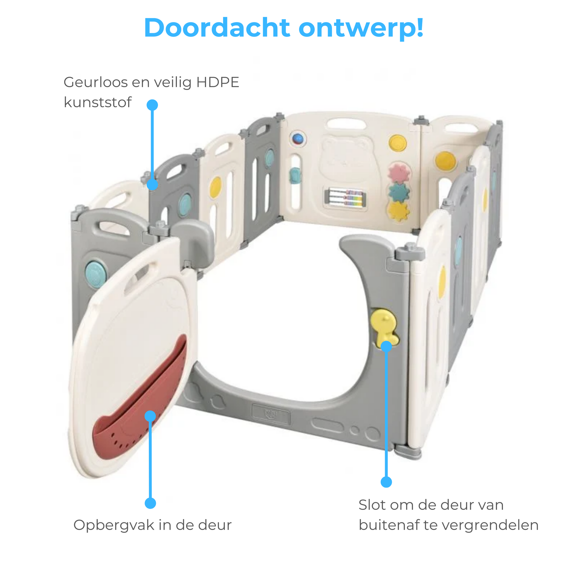 Veilige speelbox 164x154x64 cm met kleurrijk speelpaneel en antislip