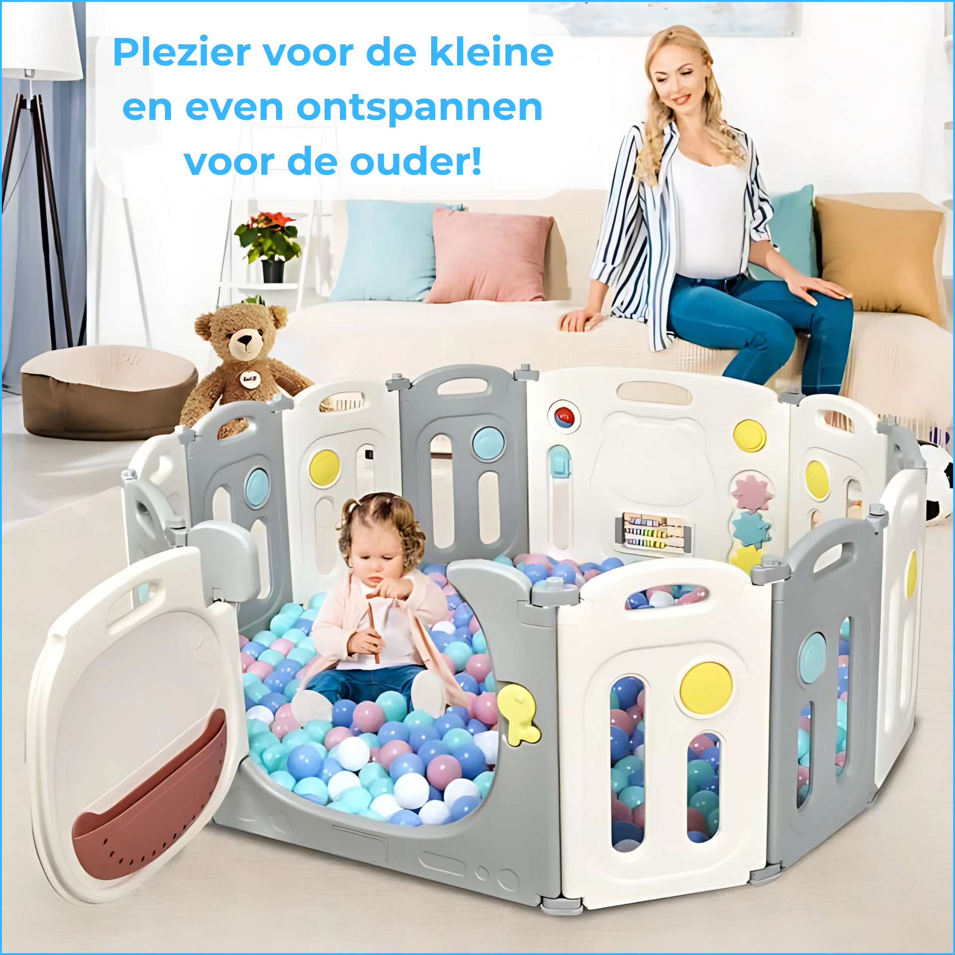 Veilige speelbox 164x154x64 cm met kleurrijk speelpaneel en antislip