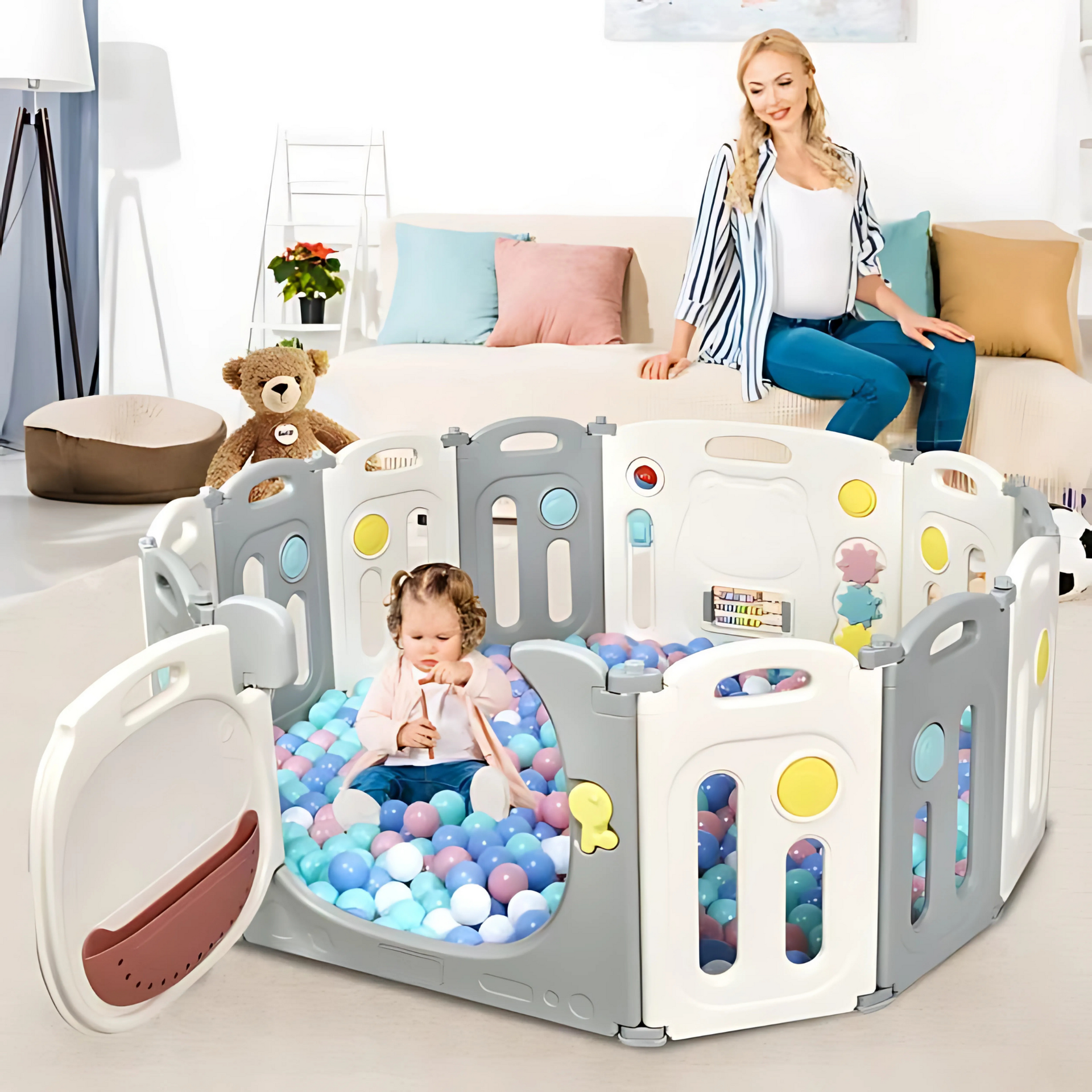 Veilige speelbox 164x154x64 cm met kleurrijk speelpaneel en antislip