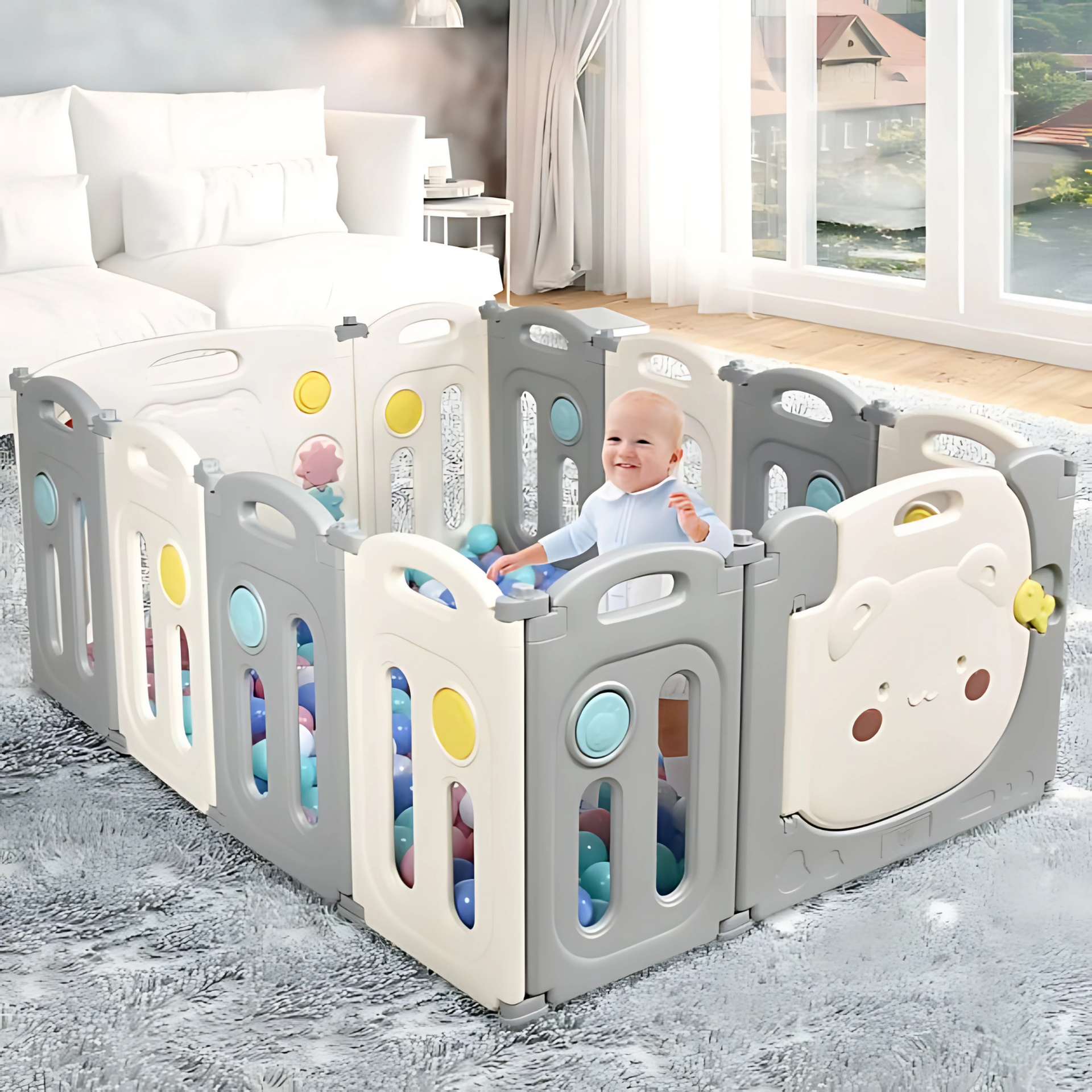 Veilige speelbox 164x154x64 cm met kleurrijk speelpaneel en antislip